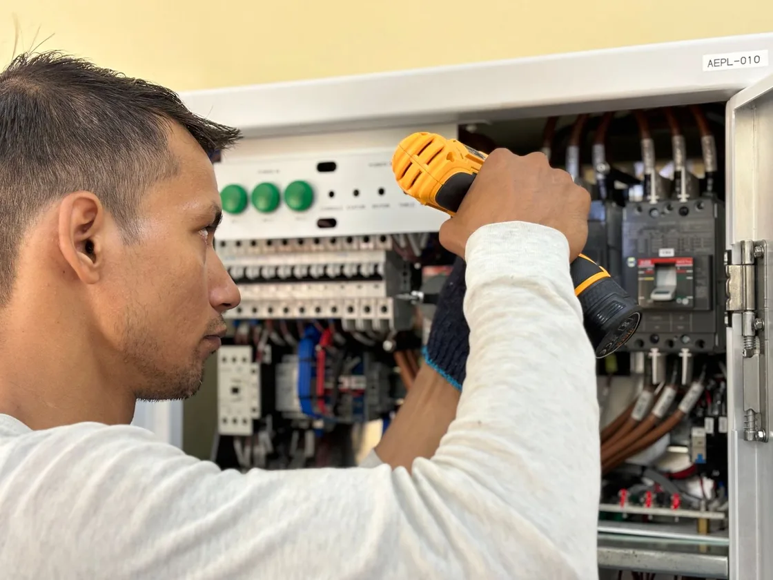 Elektrik tesisatı üzerinde çalışan 61 Elektrikçi teknisyeni