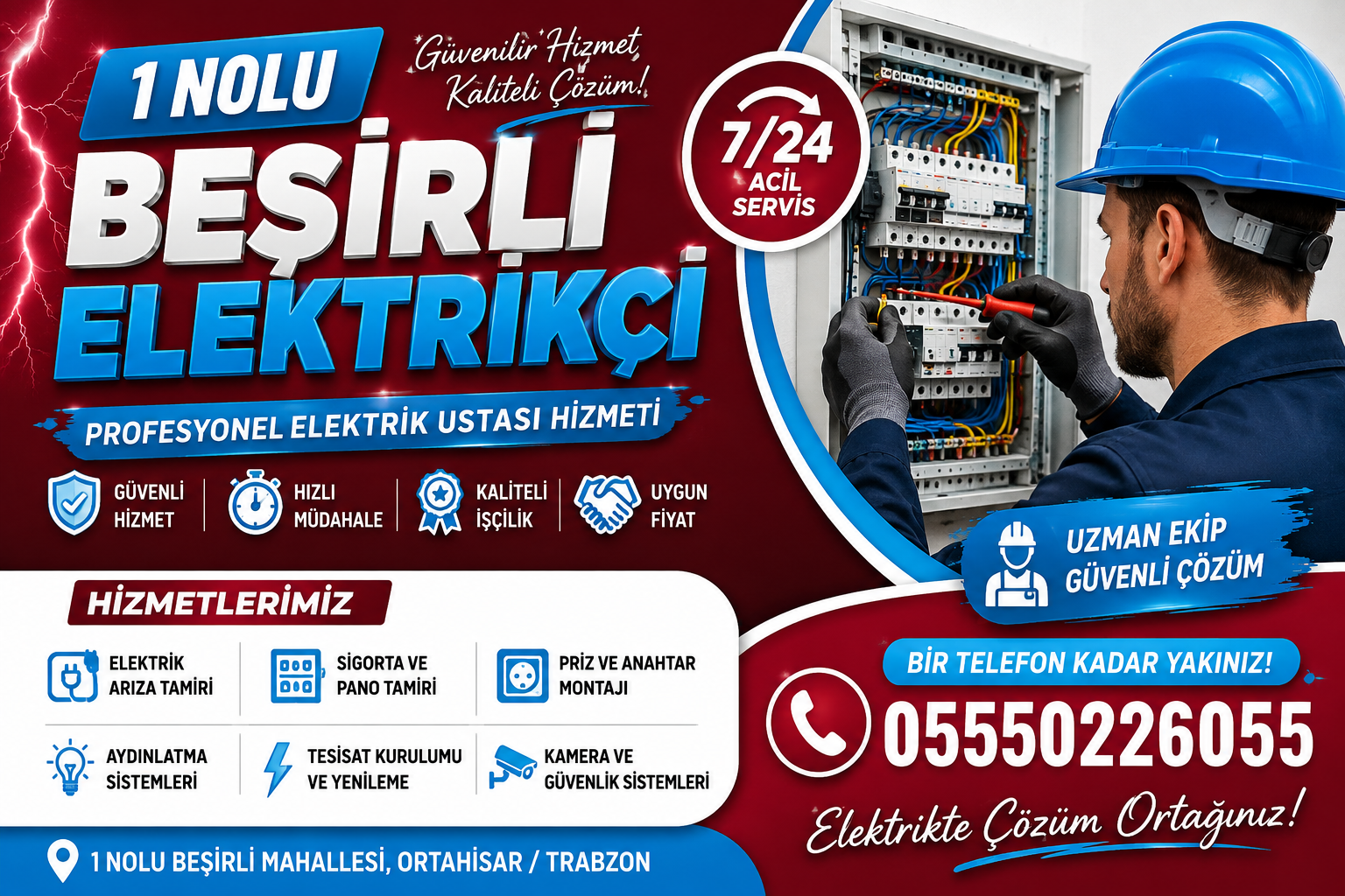 1 Nolu Beşirli Elektrikçi | 7/24 Acil Elektrik Ustası | Trabzon