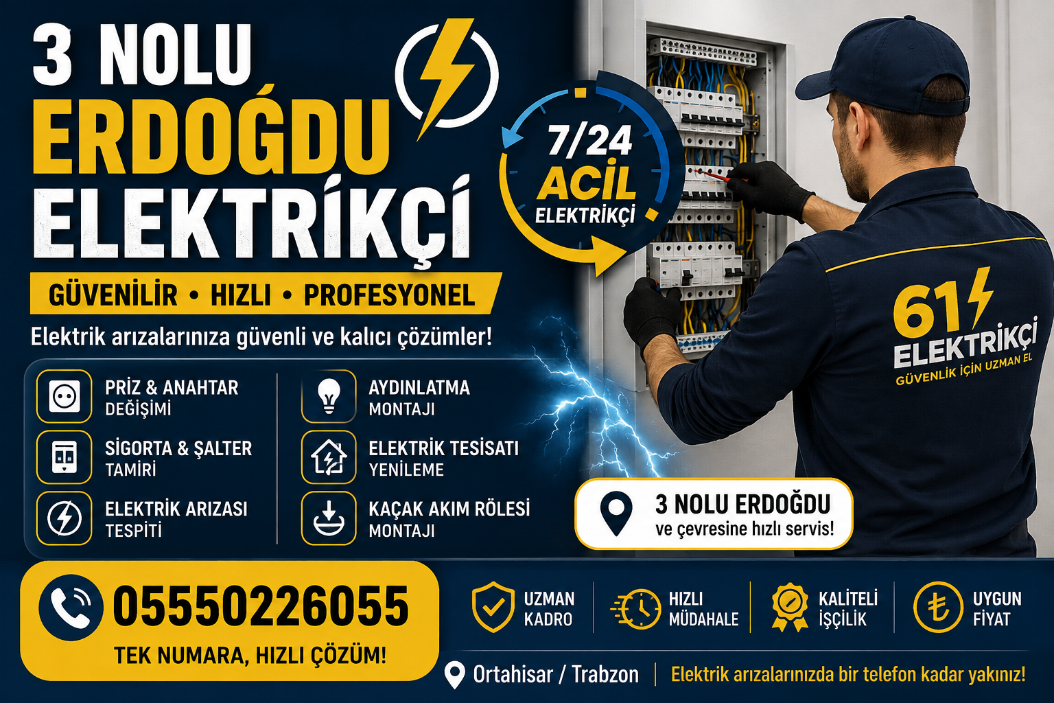 3 Nolu Erdoğdu Elektrikçi | 7/24 Acil Elektrik Ustası | Ortahisar Trabzon