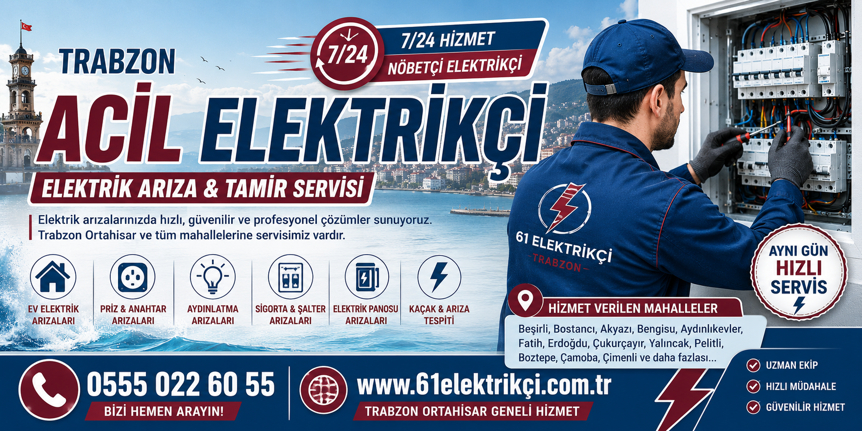 7/24 Acil Servis — 61 Elektrikçi Trabzon