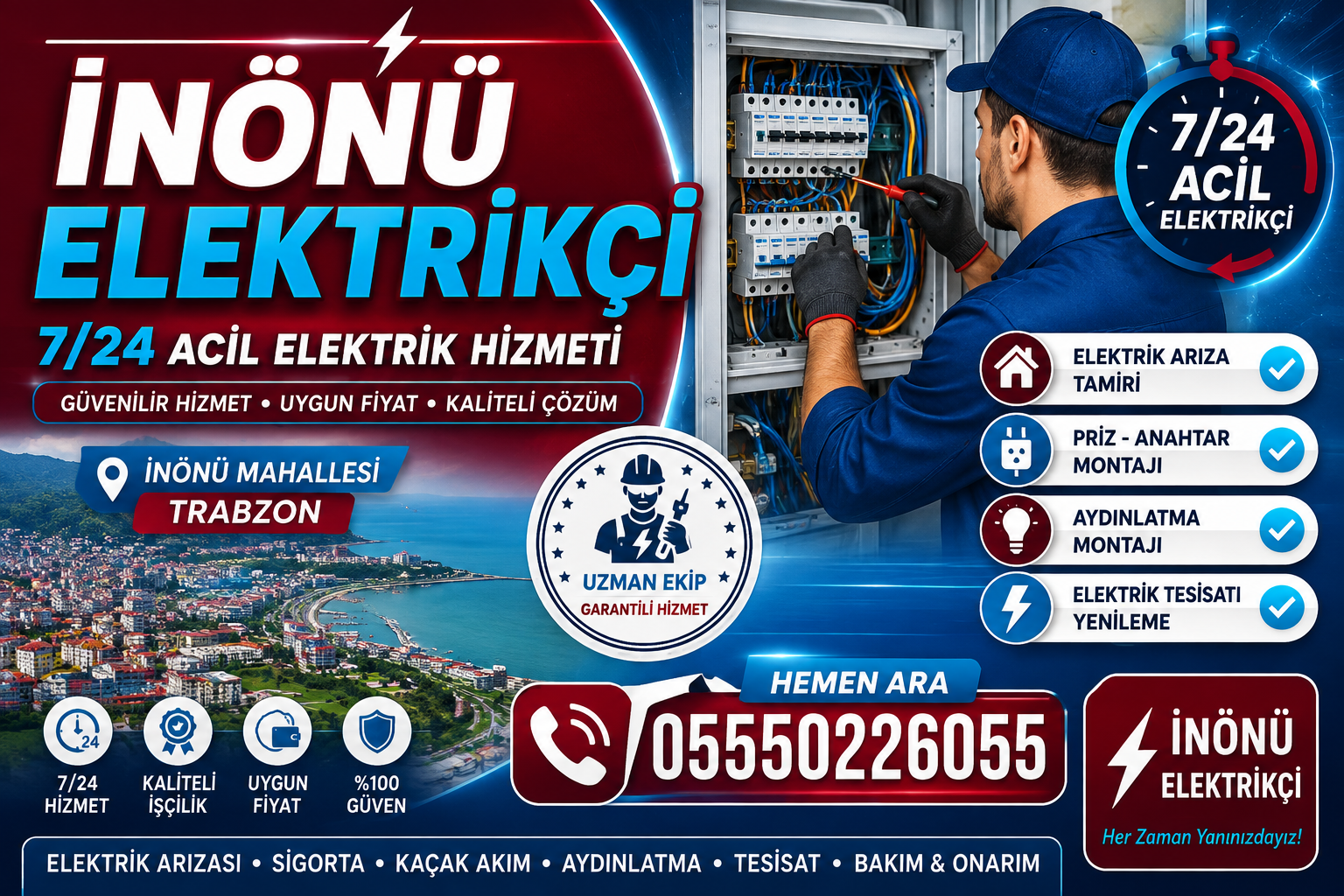 İnönü Elektrikçi | 7/24 Acil Elektrikçi ve Elektrik Ustası Trabzon