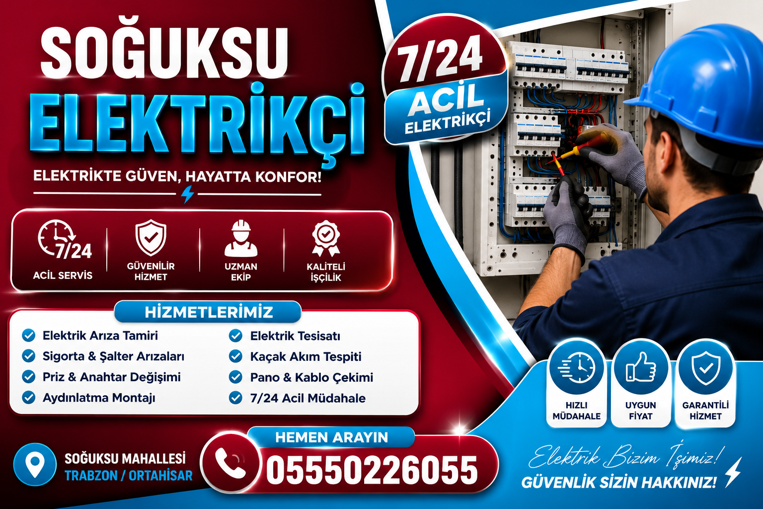Soğuksu Elektrikçi | 7/24 Acil Elektrik Ustası Trabzon